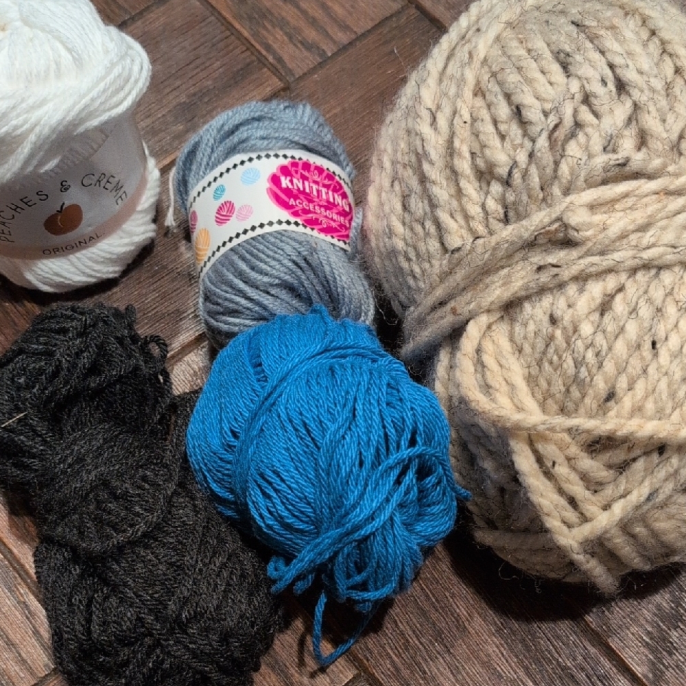 Assorted Yarn Bundle - White, Gray, Blue, Black, and Cream
